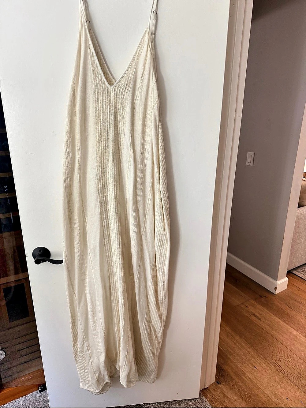 Elan Woven Stripe V-Neck Spaghetti Strap Open Back Slip Maxi Dress Maxi Dress